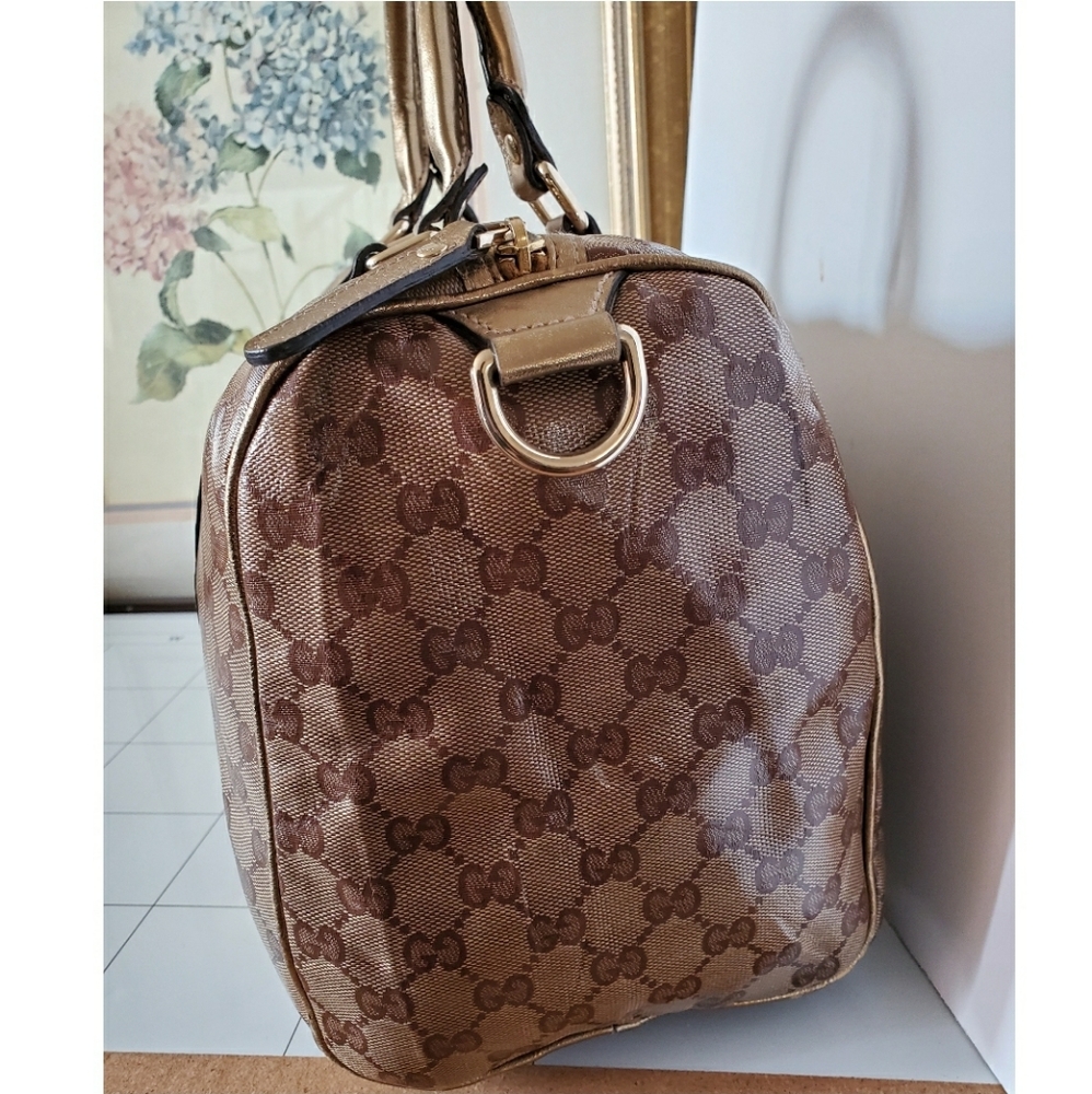 Gucci Gold GG Crystal Canvas Medium Joy Boston Ba - Picture 6 of 14